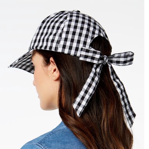 INC International Concepts Accessories - INC one size black gingham baseball hat with bow